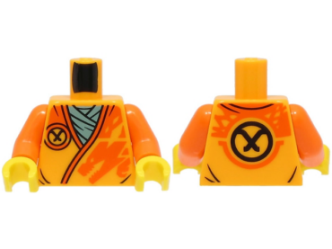 973pb5248c01 - Torso Robe with Orange Trim, Dragon Head and Black Ninjago Logogram Letter A over Dark Bluish Gray Shirt Pattern (BAM) / Orange Arms / Yellow Hands