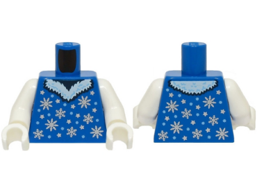 973pb5451c01 - Torso Dress with Silver and Bright Light Blue Snowflakes and Stars and White Fur Collar Pattern (BAM) / White Arms / White Hands