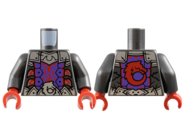 973pb5662c01 - Torso Dark Purple Armor, Silver Plates, Metallic Pink Blades, Red Trim and Wolf on Back Pattern / Pearl Dark Gray Arms / Red Hands