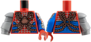 973pb6277c01 - Torso Silver Webbing, Copper Chains, Blue Side Panels Pattern / Blue Arm Left with Red Sleeve, Silver Webbing, Light Bluish Gray Wrappings, Dark Bluish Gray Cuff Pattern and Red Hand / Flat Silver Mech Arm Right