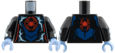 973pb6278c01 - Torso Red Spider in Circle, Metallic Light Blue and White Electricity, Dark Blue Armor Panels Pattern / Black Arms with Metallic Light Blue and White Electricity Pattern / Bright Light Blue Hands
