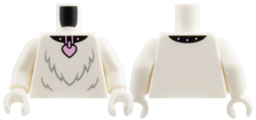 973pb6457c01 - Torso Black Collar, Bright Pink Studs and Heart Tag, Light Bluish Gray Fur Pattern / White Arms / White Hands