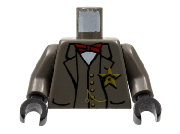 973px161c01 - Torso Western Sheriff Star Badge, Vest, Red Bow Tie and Watch Fob Pattern (Sheriff) / Dark Gray Arms / Black Hands