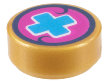 98138pb075 - Tile, Round 1 x 1 with Dark Azure Cross on Magenta Background Pattern