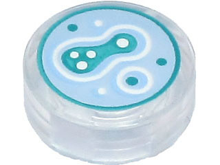 98138pb284 - Tile, Round 1 x 1 with Bright Light Blue, Dark Turquoise, and White Cell Culture in Petri Dish Pattern