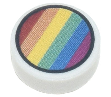 98138pb294 - Tile, Round 1 x 1 with Rainbow Stripes in Black Circle Pattern