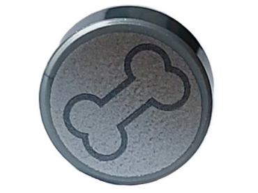98138pb361 - Tile, Round 1 x 1 with Dark Bluish Gray Outlined Bone on Metallic Silver Background Pattern