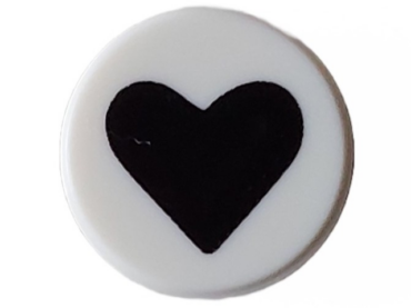 98138pb362 - Tile, Round 1 x 1 with Black Heart Pattern