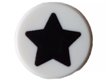98138pb363 - Tile, Round 1 x 1 with Black Star Pattern