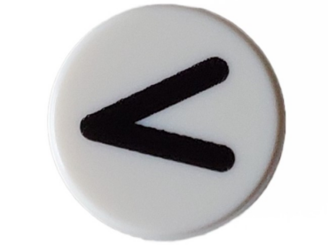 98138pb365 - Tile, Round 1 x 1 with Black Eye Shut Tight / Letter V / Less Than Sign / Greater Than Sign (Thin Line) Pattern