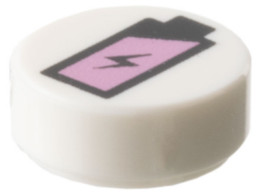 98138pb396 - Tile, Round 1 x 1 with Black and Metallic Pink Battery Charge Pattern