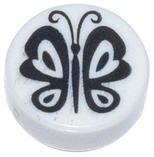 98138pb403 - Tile, Round 1 x 1 with Black Butterfly Pattern