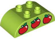 98223pb002 - Duplo, Brick 2 x 4 Slope Curved Double with 3 Red Apples Pattern