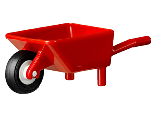 98288c01 - Minifigure, Utensil Wheelbarrow with White Pulley Wheel with Black Tire 14mm D. x 4mm Smooth Small Single with Number Embossed on Side (98288 / 3464c03)