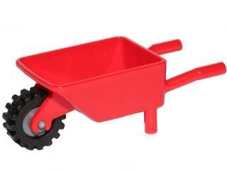 98288c04 - Minifigure, Utensil Wheelbarrow with Dark Bluish Gray Pulley Wheel with Black Tire 15mm D. x 6mm Offset Tread Small - Band Around Center of Tread (98288 / 3464c04)