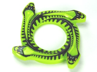 98342pb01 - Ring 4 x 4 with 2 x 2 Hole and 4 Snake Head Ends and Black and Dark Green Scales Snake Pattern (Ninjago Spinner Crown)