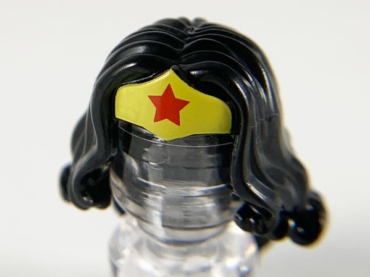 98725pb03 - Minifigure, Hair Female Long Wavy with Yellow Tiara and Red Star Pattern (Wonder Woman)