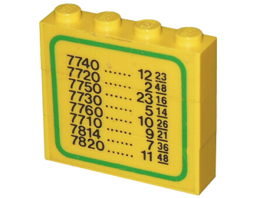 BA006pb01 - Stickered Assembly 4 x 1 x 3 with Train Schedule Pattern on Both Sides (Stickers) - Sets 7740 / 7822 - 3 Brick 1 x 4