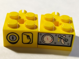 BA084pb01L - Stickered Assembly 4 x 2 x 1 with Gauges Pattern Model Left Side (Sticker) - Set 7344 - 2 Brick, Modified 2 x 2 with Pin and Axle Hole