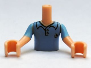 FTBpb003c01 - Torso Mini Doll Boy Bright Light Blue Polo Shirt, Dark Blue Sailboat Pattern, Light Nougat Arms with Hands with Bright Light Blue Short Sleeves