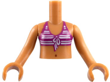 FTGpb020c01 - Torso Mini Doll Girl Magenta Bikini Top with White Stripes, Navel Pattern, Medium Nougat Arms with Hands