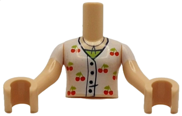 FTGpb506c01 - Torso Mini Doll Girl White Shirt with Black Buttons and Red Cherries over Lime Top Pattern, Light Nougat Arms with Hands with White Short Sleeves