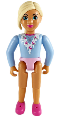belvfemale76 - Belville Female - Girl with Light Blue Top with Fur Detail, Silver Horseshoe Necklace, Dark Pink Shoes and Long Light Yellow Hair