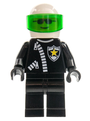 cop018 - Police - Zipper with Sheriff Star, White Helmet, Trans-Green Visor