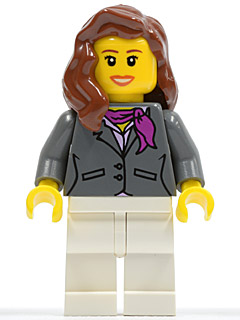 cty0187 - Dark Bluish Gray Jacket with Magenta Scarf, White Legs, Reddish Brown Female Hair over Shoulder