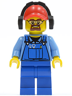 cty0422 - Cargo Worker - Overalls with Tools in Pocket Blue, Red Cap with Hole, Headphones, Safety Goggles