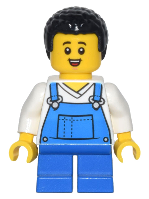 cty1443 - Child - Boy, Blue Overalls over V-Neck Shirt, Blue Short Legs, Black Coiled Hair, Freckles
