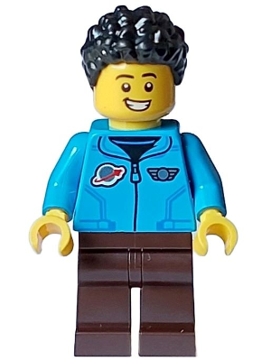 cty1583 - Cozy House Resident - Male, Dark Azure Jacket with Classic Space Logo, Dark Brown Legs, Black Short Coiled Hair