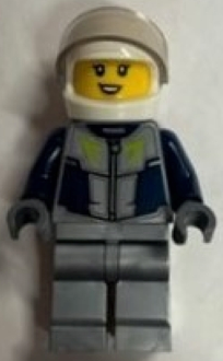 cty1593 - Race Car Driver - Female, Dark Blue and Flat Silver Racing Suit, White Helmet