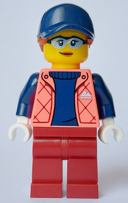 cty1632 - Female - Coral Jacket over Sweater, Dark Red Legs, Dark Blue Cap, Dark Orange Hair