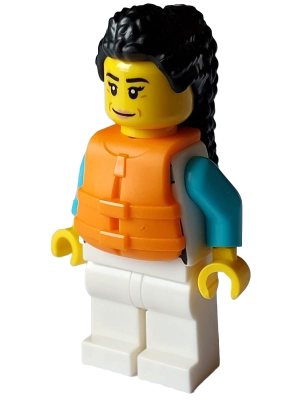 cty1641 - Arctic Explorer - Female, White Jacket over Medium Azure Shirt, White Legs, Black Hair, Orange Life Jacket
