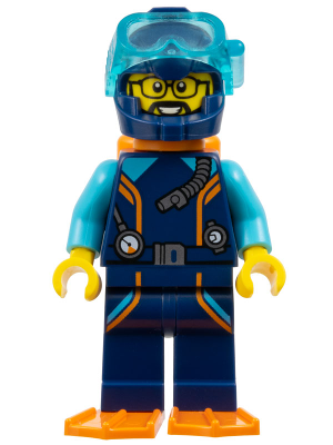cty1656 - Arctic Explorer Diver - Male, Dark Blue Diving Suit and Helmet, Orange Air Tanks and Flippers, Trans-Light Blue Diver Mask, Beard and Glasses