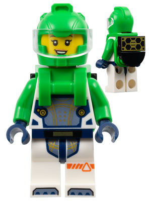 cty1698 - Astronaut - Female, White Spacesuit with Bright Green Arms, Bright Green Helmet, Bright Green Backpack with Solar Panel