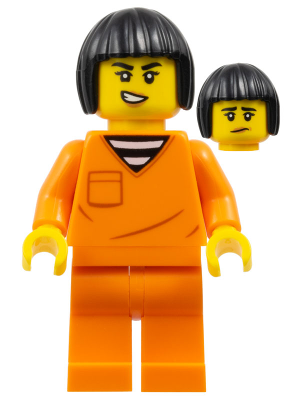 cty1704 - Police - City Jail Prisoner Female, Orange Prison Jumpsuit, Black Bob Cut Hair Short