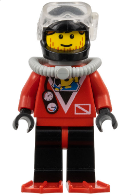 div015a - Divers - Red Diver 2, Black Legs with Red Hips, Black Helmet, Brown Bangs, Stubble, Red Flippers