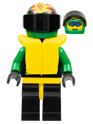 ext005 - Extreme Team - Green, Black Legs with Yellow Hips, Green Flame Helmet, Life Jacket