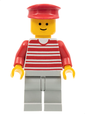 hor018 - Horizontal Lines Red - Red Arms - Light Gray Legs, Red Hat