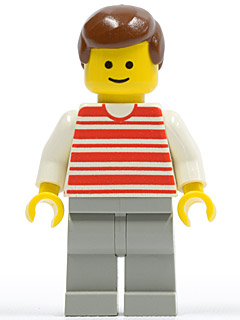 hor019 - Horizontal Lines Red - White Arms - Light Gray Legs, Brown Male Hair