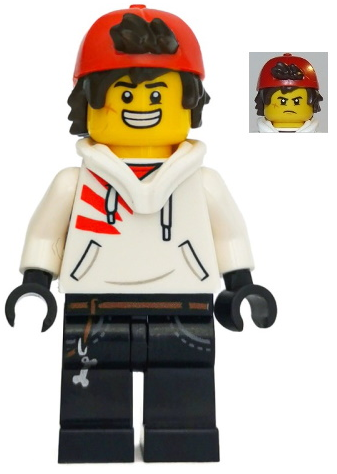 hs043 - Jack Davids - White Hoodie with Backwards Cap and Hood Folded Down (Large Smile / Grumpy)
