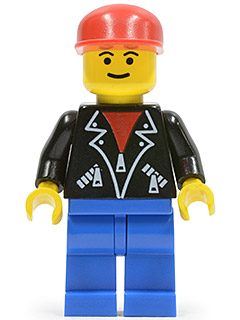 lea006 - Leather Jacket with Zippers - Blue Legs, Red Cap, Eyebrows