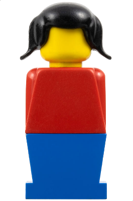 old034 - Legoland - Red Torso, Blue Legs, Black Pigtails Hair