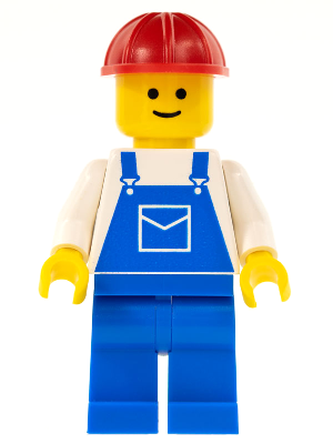 ovr001 - Overalls Blue with Pocket, Blue Legs, Red Construction Helmet