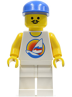 par031a - Surfboard on Ocean - White Legs, Blue Cap, Vintage Torso