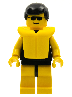 par036 - Plain Black Torso with Yellow Arms, Yellow Legs, Sunglasses, Black Male Hair, Life Jacket