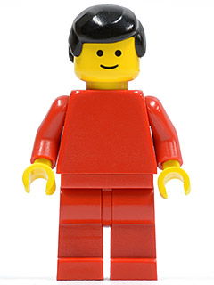 pln071 - Plain Red Torso with Red Arms, Red Legs, Black Male Hair