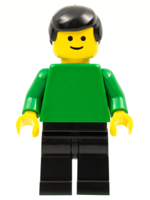 pln091 - Plain Green Torso with Green Arms, Black Legs, Black Male Hair